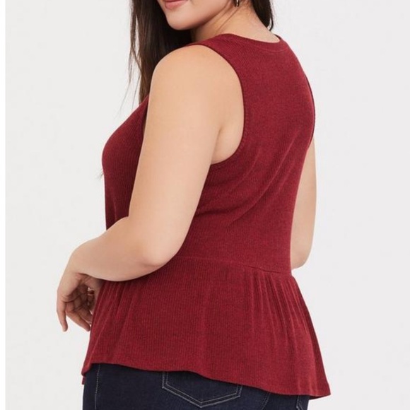 Torrid Dark Red Maroon Ribbed Hacci Ruffle Hem Babydoll Sleeveless Tank Top 3X - Picture 7 of 11